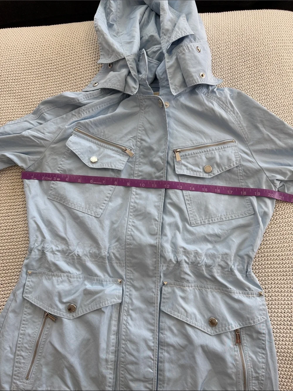 Michael Kors Light Blue Hooded Utility Jacket